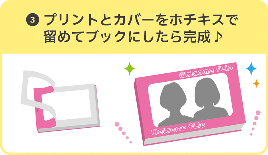 3.プリントとカバーをホチキスで留めてブックにしたら完成